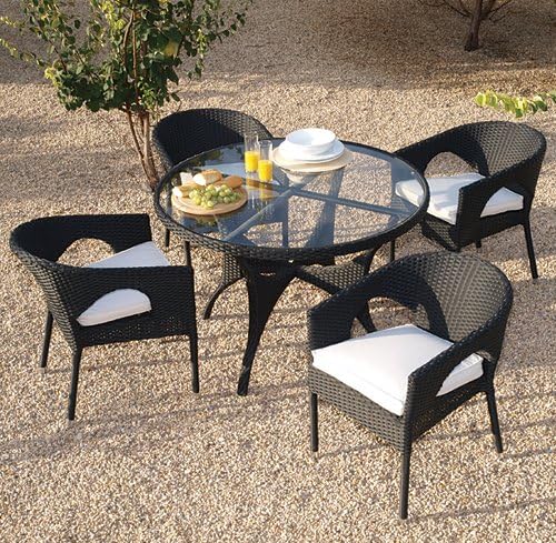Palermo Dining Set In Standard Coffee Weave Colour 4 Seat Dining Table With 4 Stackable Armchairs And Ecru Cushions Amazon Co Uk Garden Outdoors