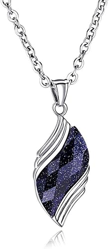 Amazon Rockyu ジュエリー 人気 ブランド ネックレス レディース メンズ 長め チタン 葉 ペンダント シンプル 青サファイア 男女兼用 Dark Blue ネックレス 通販