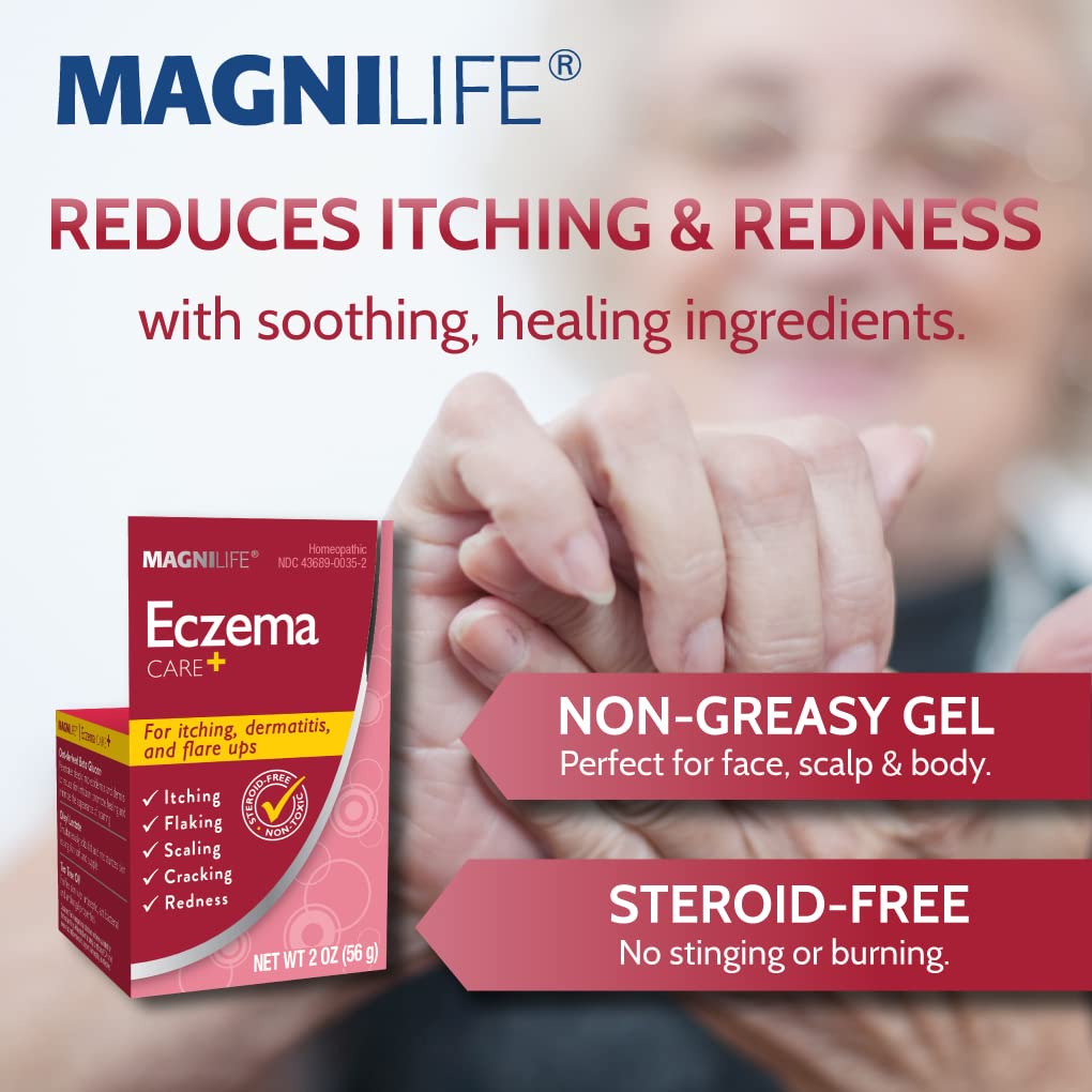 MagniLife Eczema Care+, Moisturizing Gel for Itchy, Dry Skin, Last Relief for Dermatitis and Eczema Flare-Ups - Natural Ingredients Aloe, Calendula & Tea Tree Oil - Steroid-Free, Paraben-Free - 2 oz