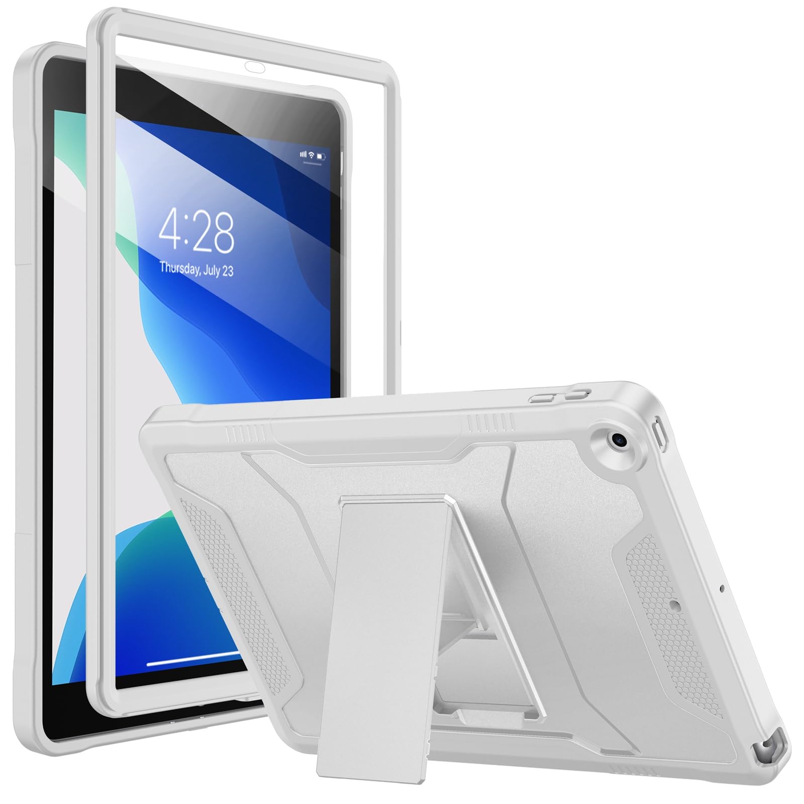 Photo 1 of Soke Case for iPad 9th/8th/7th Generation 10.2-Inch (2021/2020/2019 Release), with Built-in Screen Protector and Kickstand, Rugged Full Body Protective Cover for Apple iPad 10.2 Inch - Light Gray