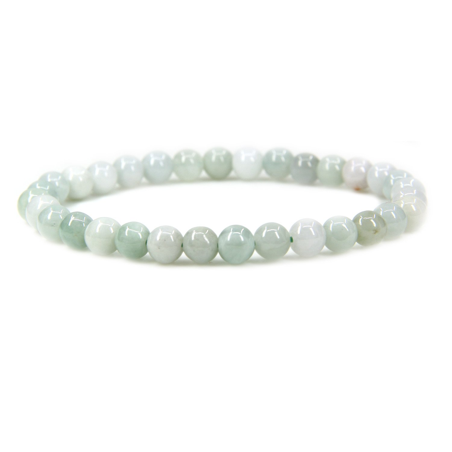 CHENYUE Natural A Green White Jade Gemstone 6mm Round Beads Stretch Bracelet 7 Inch