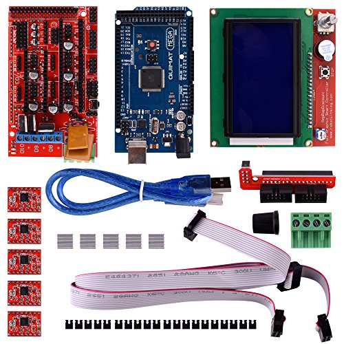 Quimat 3D Printer Controller Kit for Arduino Mega 2560 Uno R3 Starter Kits + RAMPS 1.4 with Upgraded Mosfet + 5pcs A4988 Stepper Motor Driver + LCD 12864 for Arduino Reprap (2017 Upgrade Version)