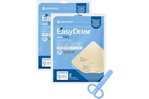 DWEASYDERM Easyderm Thin Hydrocolloid Large Wound Dressing 4”x4” 2 Pack (4 Dressings) Waterproof, Latex Free, Highly Absorbent Dressing for Burns, Blisters, Pimple Care and Wound Healing with Mini Scissor