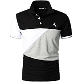 HOOD CREW Man’s Fashion Polo Shirts Short Sleeves Collared T Shirt Color Block Sports Golf Polos
