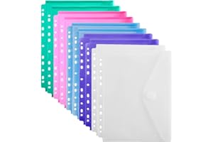 YOEEJOB LaOficina 10 Packs 11 Holes Transparent Poly Project Envelope Pocket Insert Pages for Binders,with Hook and Loop Closure, Clear,Letter Size (Assorted)