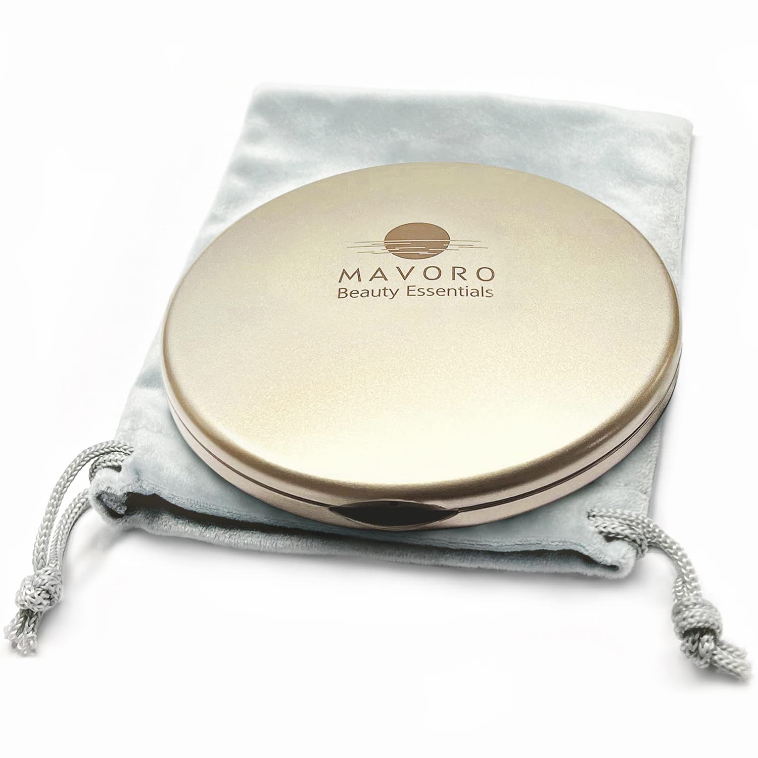 Mavoro Magnifying Compact Mirror | 1x/10x Magnification | 10cm Small Pocket Purse Double Sided Travel Makeup Mirror | Folding Portable Hand Compact Mirror for Handbag and Purses (Champagne Gold)