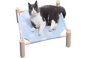 Babyezz Cat/Dog Bed,Wooden Pet Hammock Bed,Elevated Breathable Dog Bed, Detachable Portable Indoor/Outdoor Cat Beds&Furniture,Suitable for Kitty,Puppy,Bunny and Small Animal(Blue Rabbit)