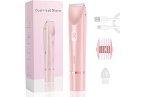 jewsuva Dermave Bikini Shaver, 2 in 1 Women Electric Shaver, Dual Head Bikini Trimmer for Women, Wet & Dry Waterproof Body Hair Trimmer (Pink)