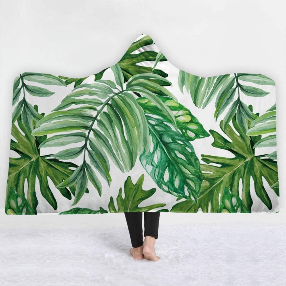 FimGGe Tropical Plants Wearable Blanket Leaves Soft Sherpa Fleece Winter Throw Warm Thick Hooded Blanket Joyous Cobija Cobertor