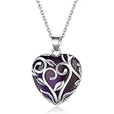 Bestyle Tree of Life Wrapped Healing Crystal Necklaces 12 Month Birthstone Pendant for Women, Crescent/Heart Gemstone Jewelry, Vintage Birthday Gifts/Energy Gift