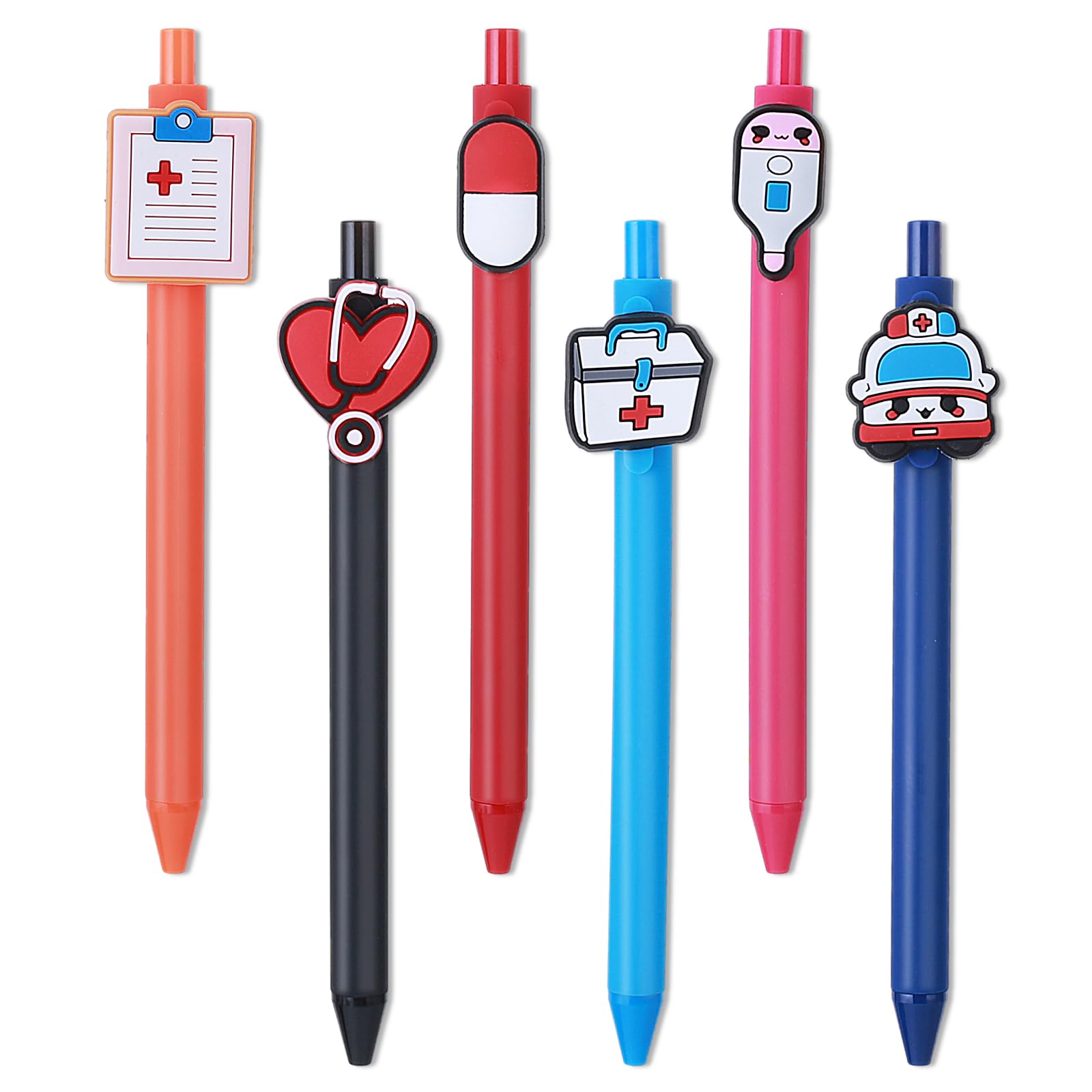 Amabro Cute Nurse Pens, 6PCS Funny Cartoon Nurses Pen 0.5mm Retractable Nurse Ballpoint Pens Gift for Nurses Doctors Medical Assistants Students Healthcare Workers Office Appreciation Gift