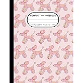 Composition Notebook – 7.5x9.75”, 100 Pages, Wide Ruled (Misty Rose Pink with Balloon Animal Dogs)