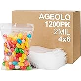 AGBOLO Small Plastic Bags, 1200ct 4"x6" Premium Small Zip Baggies Resealable, 2 Mil(2 Layer) Ultra Strong & Durable Mini Zipper Bags for Jewelry and Business - Clear