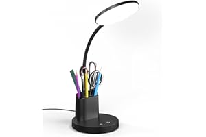 Vicsoon Desk Lamp, LED Desk Lamp for Home Office, Touch Table Lamp with 3 Color Modes 360° Adjustable Arm, Dimmable Desk Light with Pen Phone Holder, Black
