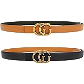 OXSLEN Women Reversible Leather Belt with Fashion G Gold Buckle for Dresses, Jeans, and Coats,width 0.9"