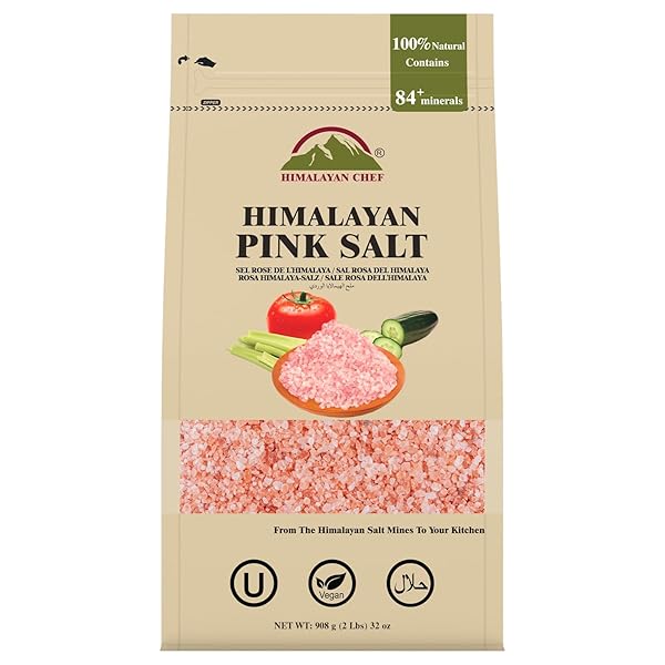 HIMALAYAN CHEF PINK HIMALAYAN SALT COARSE GRAIN, 2 LBS BAG – PURE, NATURAL, KOSHER, MINERAL-RICH, IDEAL FOR GRINDER REFILLS, COOKING, SEASONING