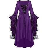 Halloween Costumes Woman 2025 Plus Size Gothic Lace Up Corset Dress Bat Sleeve Dress Medieval Renaissance Dresses