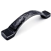 Jetland Arched Hammered Cabinet Pulls - 6-Pack, Black with Grey Line, 3" Hole Centers, Rustic Solid Cast Handle Pulls for Dre
