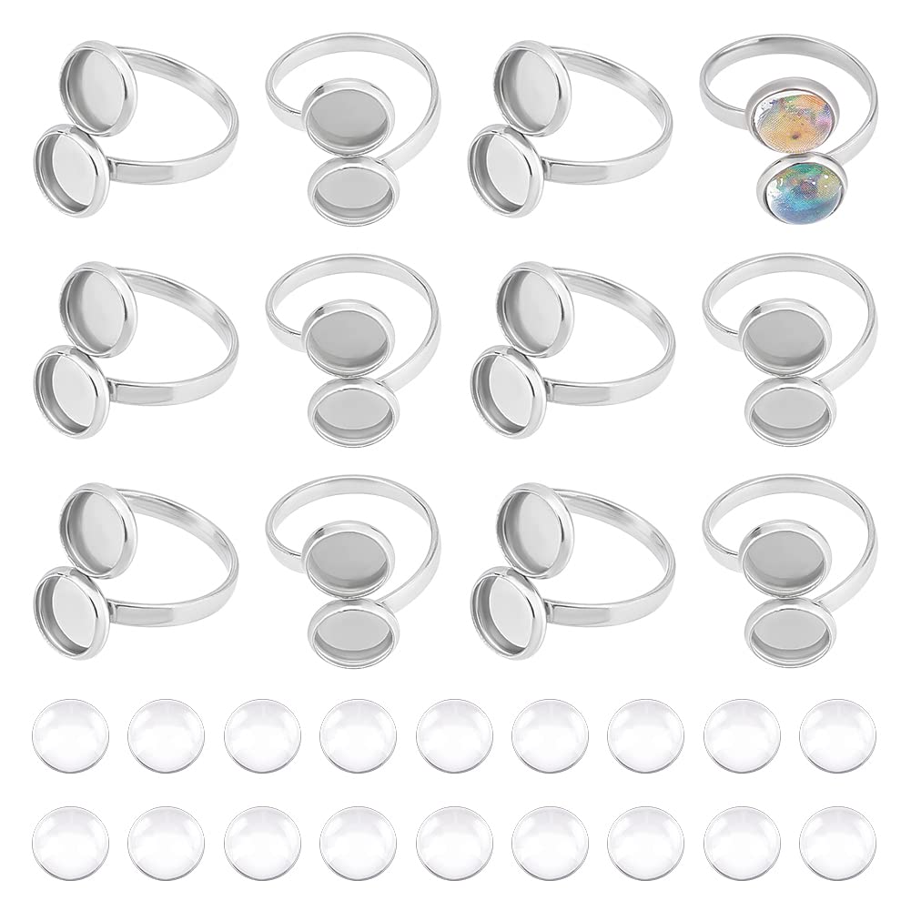 UNICRAFTALE DIY Cuff Ring Making Kit - Size 6 1/4 Open Bezel Tray, 304 Stainless Steel Finger Ring Bases With Glass Cabochons and Metal Domes Set — image 1