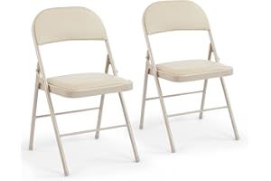 DUMOS 2 Pack Leather Padded Folding Chair, Indoor Outdoor Portable Stackable Commercial Seat with Steel Frame, Capacity for Home, Office, Party, Comfy, Kahki