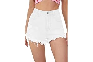 Metietila Women's High Waisted Ripped Raw Hem Summer Jeans Shorts Stretchy Denim Shorts