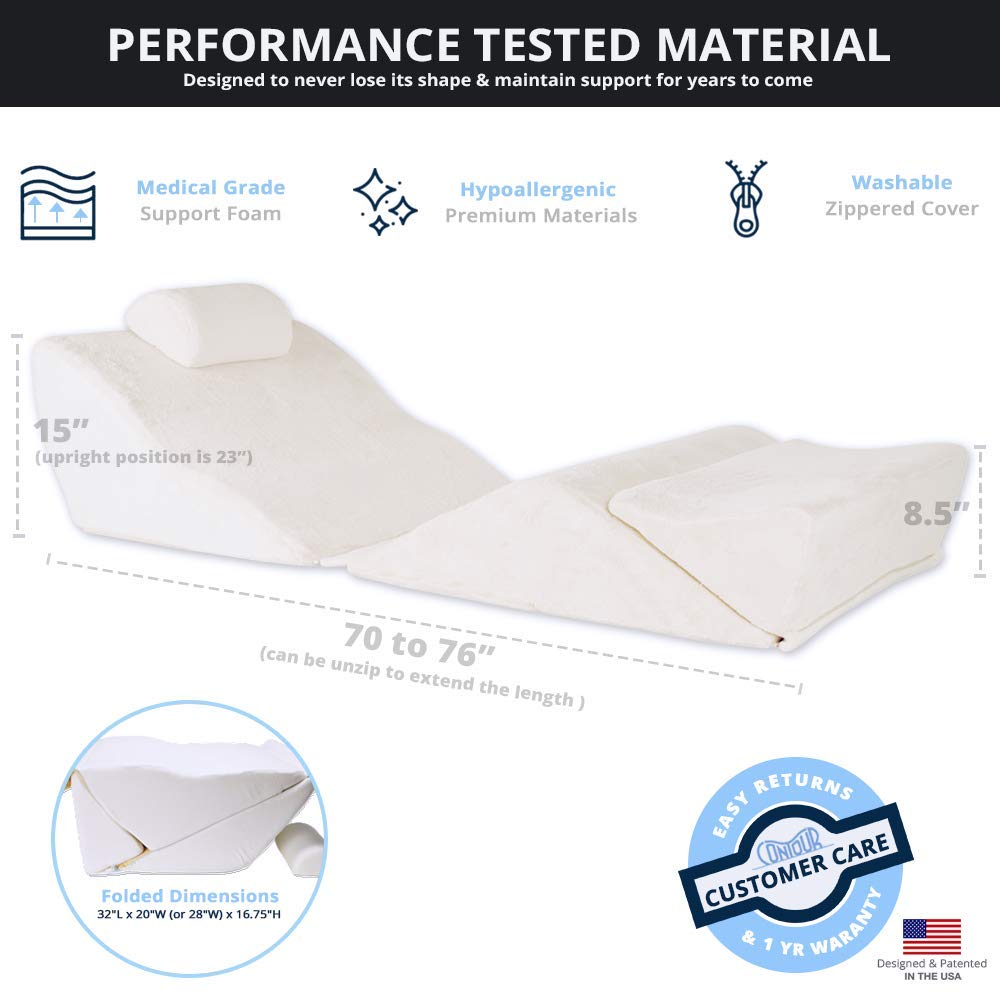 Contour BackMax Foam Bed Wedge Sleep Support System | Sleeping Pillow Wedge and Leg Elevation Pillows | Mattress Wedge for Acid Reflux | Backrest Wedge Pillows for After Surgery (28-inch BackMax Only)