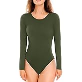 Walifrey Crew Neck Long Sleeve Bodysuit for Women Soft Stretchy Basic Shirts Bodysuits Tops