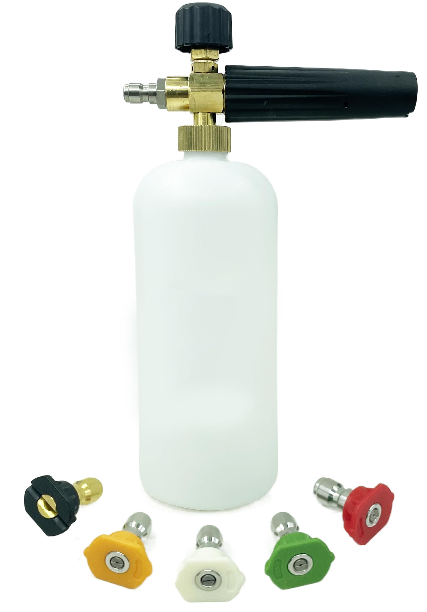 Unifizz Foam Cannon with 1/4 Inch Quick Connector, 1 Liter, 5 Pressure Washer Nozzle Tips - Professional Grade Car Wash Tool