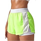 OYOANGLE Women's 2 in 1 Running Shorts High Waisted Workout Athletic Shorts