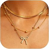 JAVARNV Layered Bow Gold Necklace for Women Bow Pendant Cute Simple Dainty Statement Chain Charm Stack Gold Jewelry New Years Birthday Valentines Day Gifts