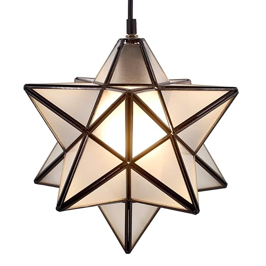 Moravian Star Frosted Glass 12 Inch Pendant Lamp 1 Light Kitchen
