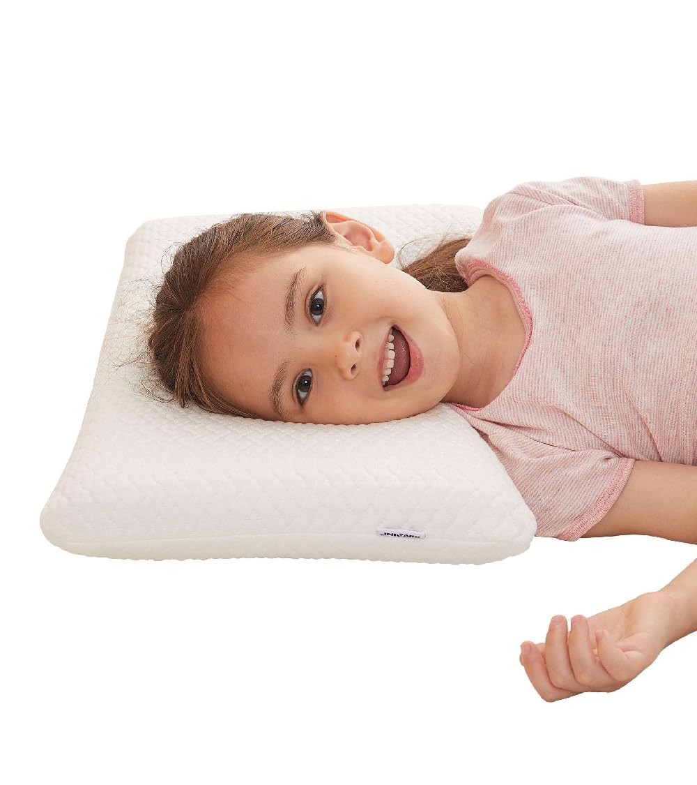 SIKAINI Kids Memory Foam Pillow, Hypoallergenic Neck Support for Children (3-10 Years), Breathable & Machine Washable Cotton Cover, Certified Safe Toddler Pillow for First Big Bed, Orthopedic Design