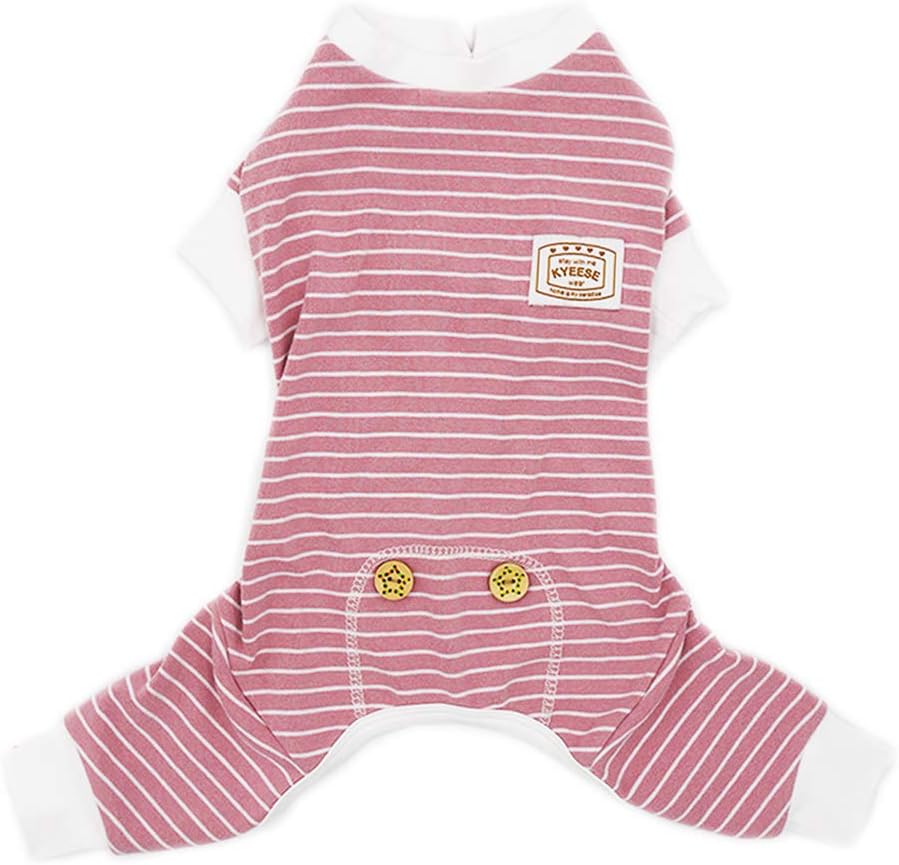 KYEESE Dog PJS Stretchable Dog Leotard Pajamas Jumpsuit 4 Legs Strip Pet Puppy Apparel Large (15-25lbs)