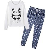 YIJIU Women's Sleepwear Long Sleeve Top and Pants Pajama Set Panda Print Nighty