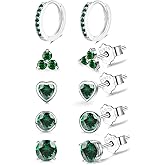 EPIRORA 925 Sterling Silver Studs Earrings Set for Women Men, Hypoallergenic Cubic Zirconia Stud Cartilage Helix Earrings, 5 Pairs Different Sizes Silver Hoop Earring Studs Sets for Multiple Piercing
