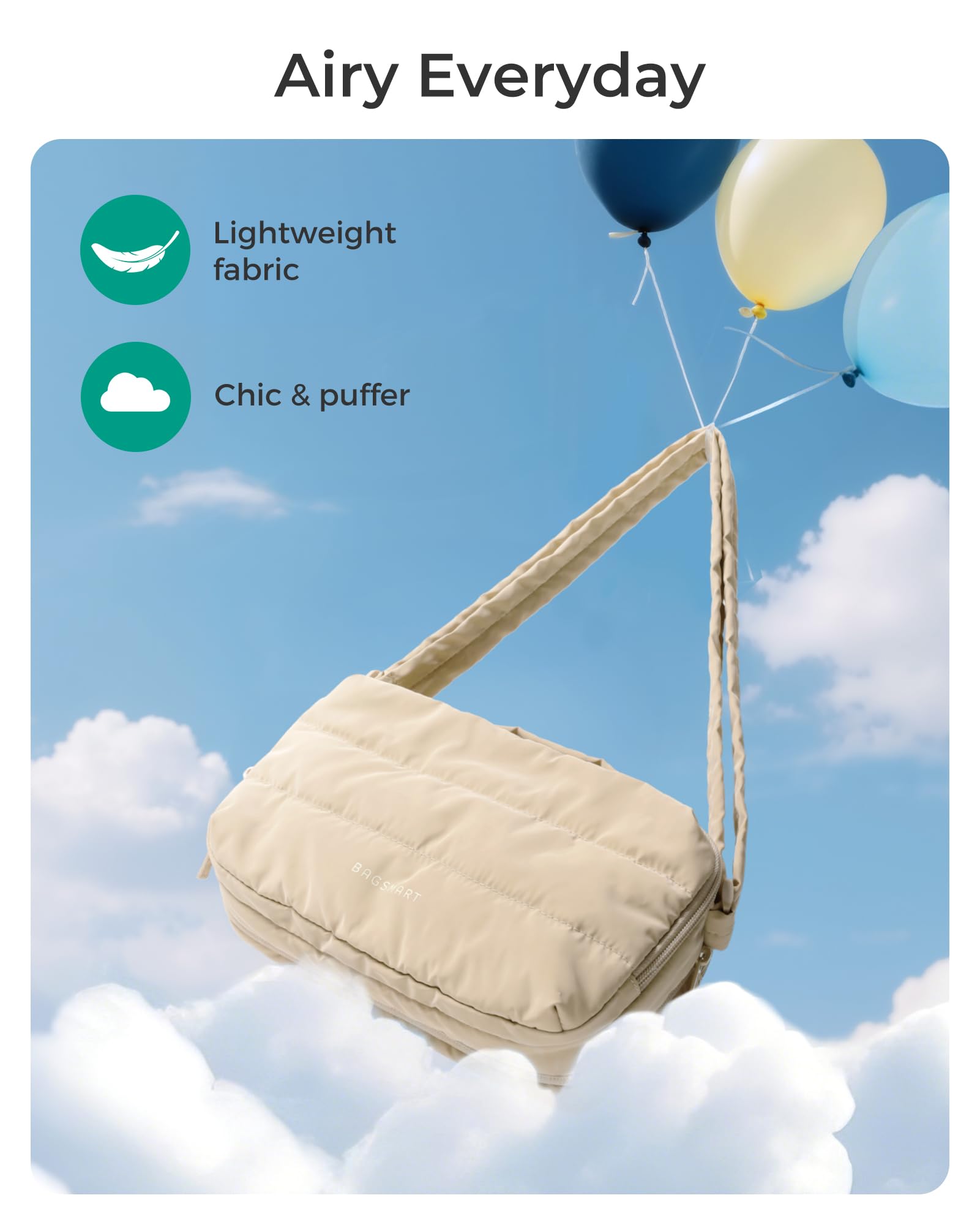 BAGSMART Travel Crossbody Purses for Women, Small Water Bottle Cross body Bag, Puffy Hobo Handbag with Water Bottle Pocket