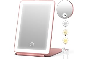 TMACKER Vanity Mirror with Lights, 72 LED Lighted Makeup Mirror with Lights, Travel Essentials Accessories Mirror, Room Decor Aesthetic, Teen Girl Gifts Trendy Stuff, 3 Color Lighting Dorm Room Essentials