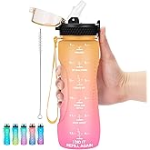 AIDEAMART 24 OZ Motivational Kids Water Bottle With Time Marker,Straw Lid,Leak Proof, Tritan BPA Free Sports Water Bottle Yellow Pink(1 Lid)