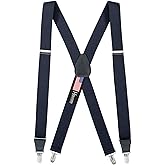 HOLD'EM Suspenders for Men X-Back Clip on Leather Crosspatch Made in USA