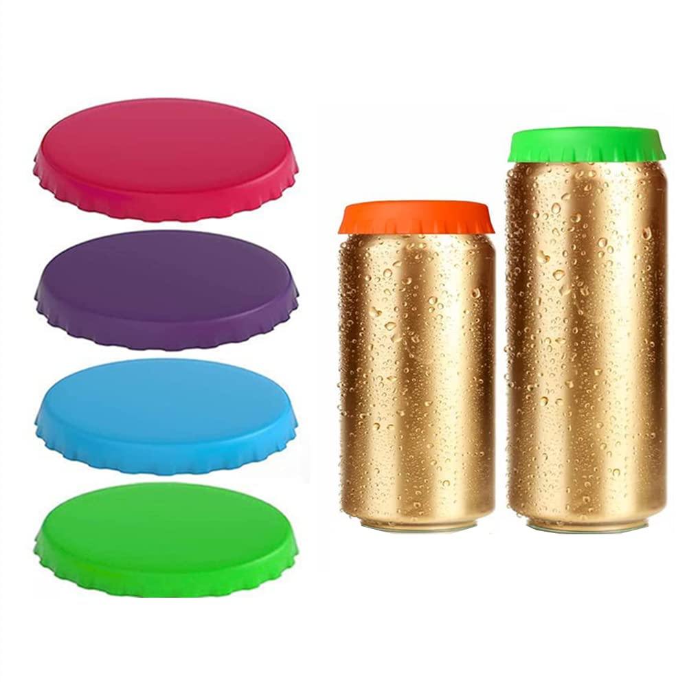 4 PCS Beverage Can Sealer Cap Silicone Soda Saver Can Lids Soda Drink Cover Tops Sealer Cap Spill Saver for The Beach Camping Fishing Random Color