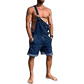 Karlywindow Mens Denim Bib Overall Shorts Loose Fit Summer Walk Shorts Above Knee Length Shortalls Jumpsuit Rompers