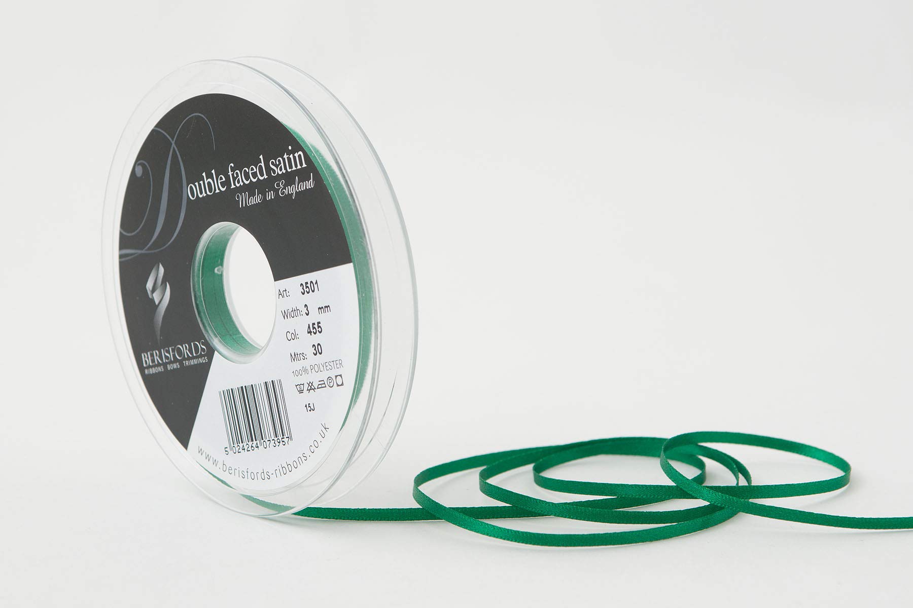 Berisfords Double FACE Poly Satin Ribbon, Hunter Green, 10.5x10.5x1.3 cm