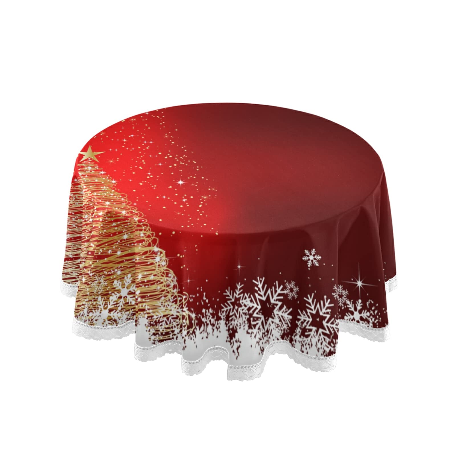 Mnsruu Sparkle Christmas Tree Round Tablecloths, Circular Table Cover Washable Polyester for Buffet Table, Parties, Holiday Dinner 60 Inch