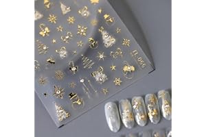 Pretty Diva Christmas Nail Art Stickers - 3D Xmas Nail Sticker with Charms Rhinestone for Winter Holiday, Gold Christmas Nail Stickers for Nail Art Self-Adhesive Nail Decals DIY Nail Decoration