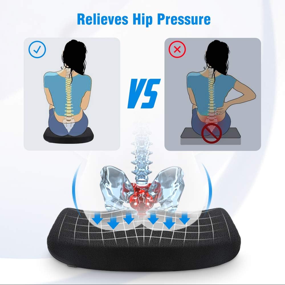 Tsumbay Memory Foam Seat Cushion, Office Soft Seat Cushion with Carry Handle, Washable Cover, Comfortable Coccyx Cushion for Home Office Chair Pad, Car Seat, Wheelchair -Black : Office Products