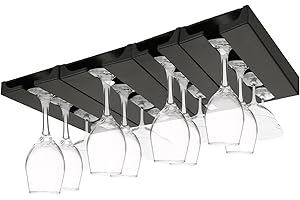MUXHEL 4 Pcs Black Wine Glass Holder under Shelf, 10”×4.3”×0.8” Wine Glass Rack under Cabinet, ABS Plastic Stemware Rack Stor