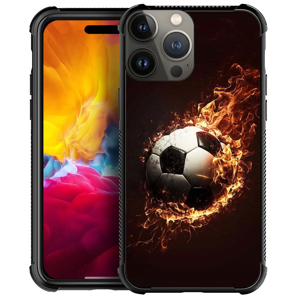 DJSOK Compatible with iPhone 15 Pro Max Case，Design Pattern Back Bumper Anti Scratch Reinforced Corners Soft TPU Caver,Cases for Men Women-Football Fire