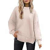 Lylinan Cozy Oversized Sweater for Women Side Slit Knit Pullover Crewneck Top for Fall Winter Outfits XS-XXL