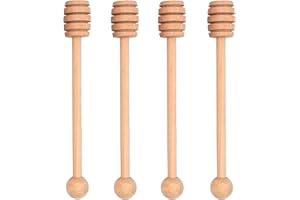 LVVXIXI 4PCS Honey Mixing Stirrer, 6.3 Inches Wooden Honey Dipper, Smooth Honey Comb Stick, Honey Spoon Collecting Dispensing Drizzling Jam (Round Handle)