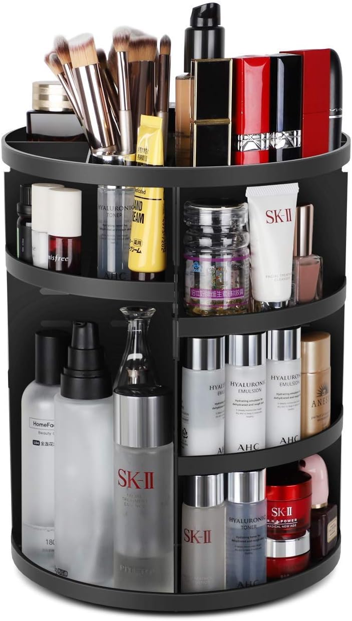 360 Degree Rotating Makeup Organizer - Large Capacity Adjustable Multifuctional Cosmetic Storage Space Saver Cosmetic Display Cases Detachable Durable Clear Acrylic Shelf Rack Fits all size Cosmetics